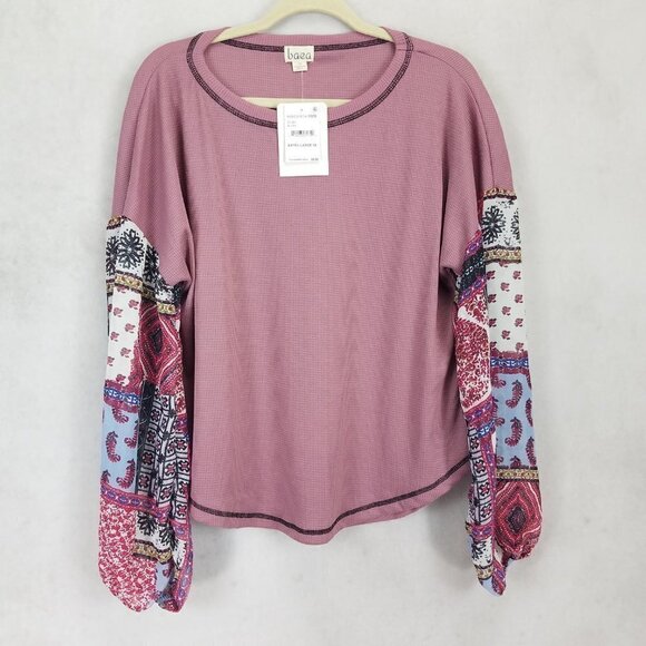 NEW Baea Size 1X Waffle Knit top in Blush with Contrasting Sleeves Boho NWT $88 - Picture 1 of 8